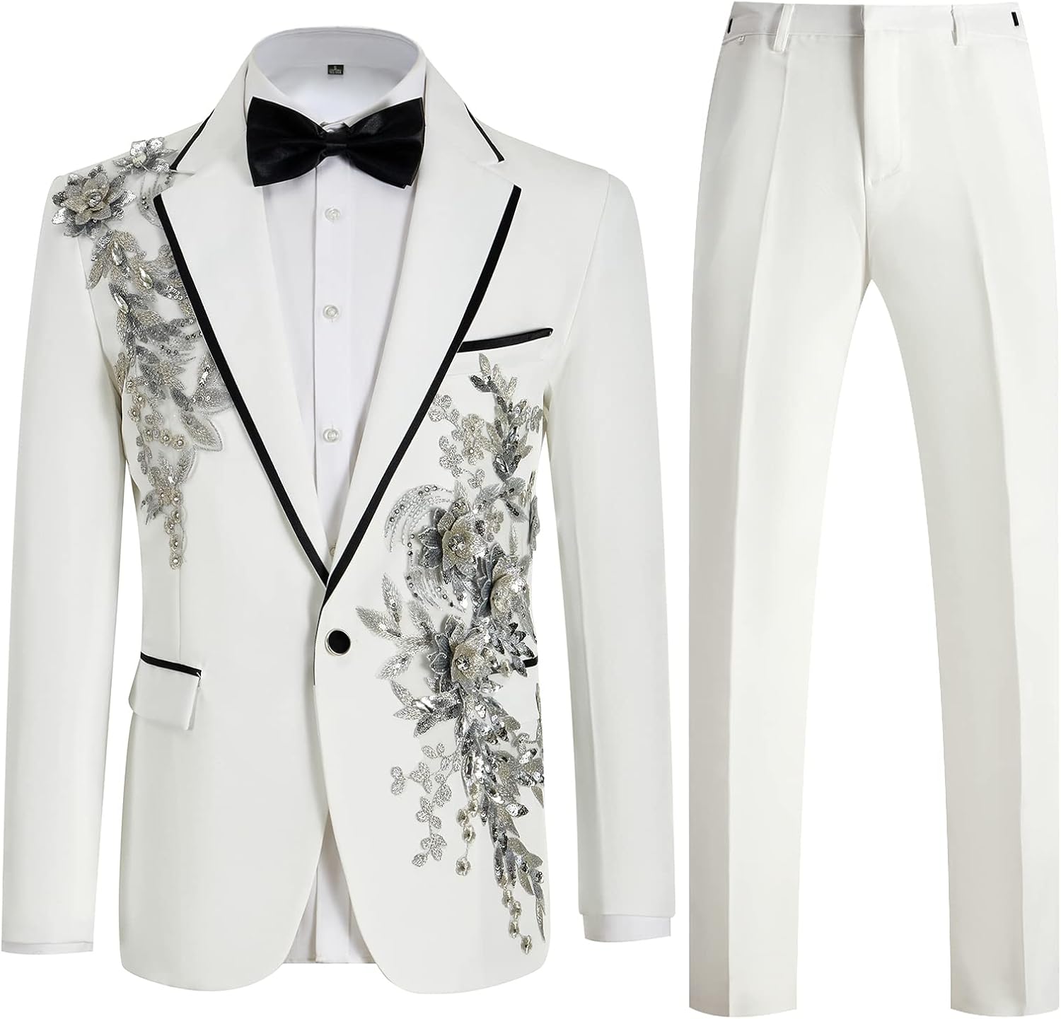 Mens Suits Slim Fit 2 Piece Formal Tuxedo Suits Blazer Pants with Bow Tie for Wedding Prom