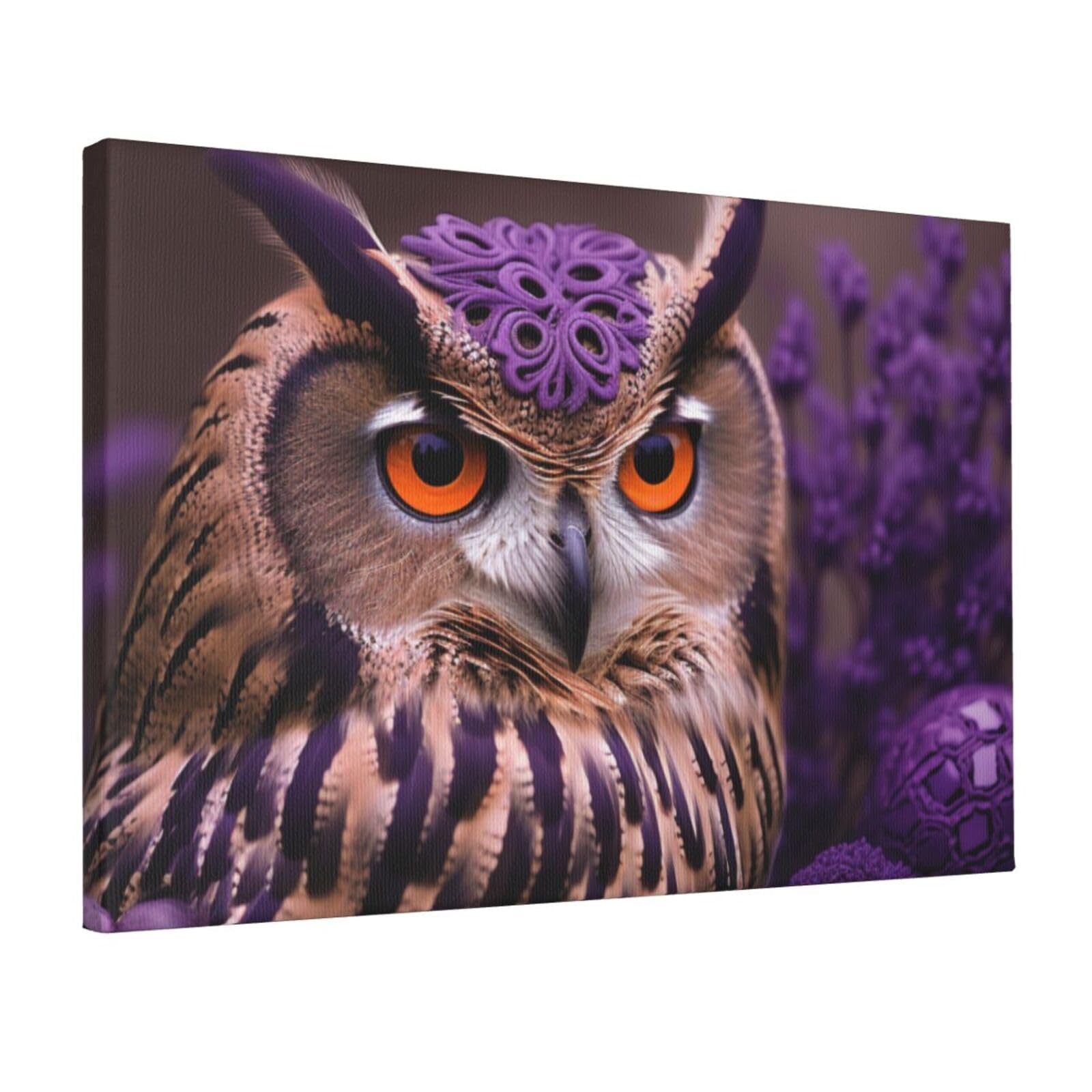 YKLJG Owl in the Flowers Printed Wall Art Canvas Prints 45x30 CM Wooden Framed Picture Painting Artwork for Bedroom Kitchen Home Office Decor