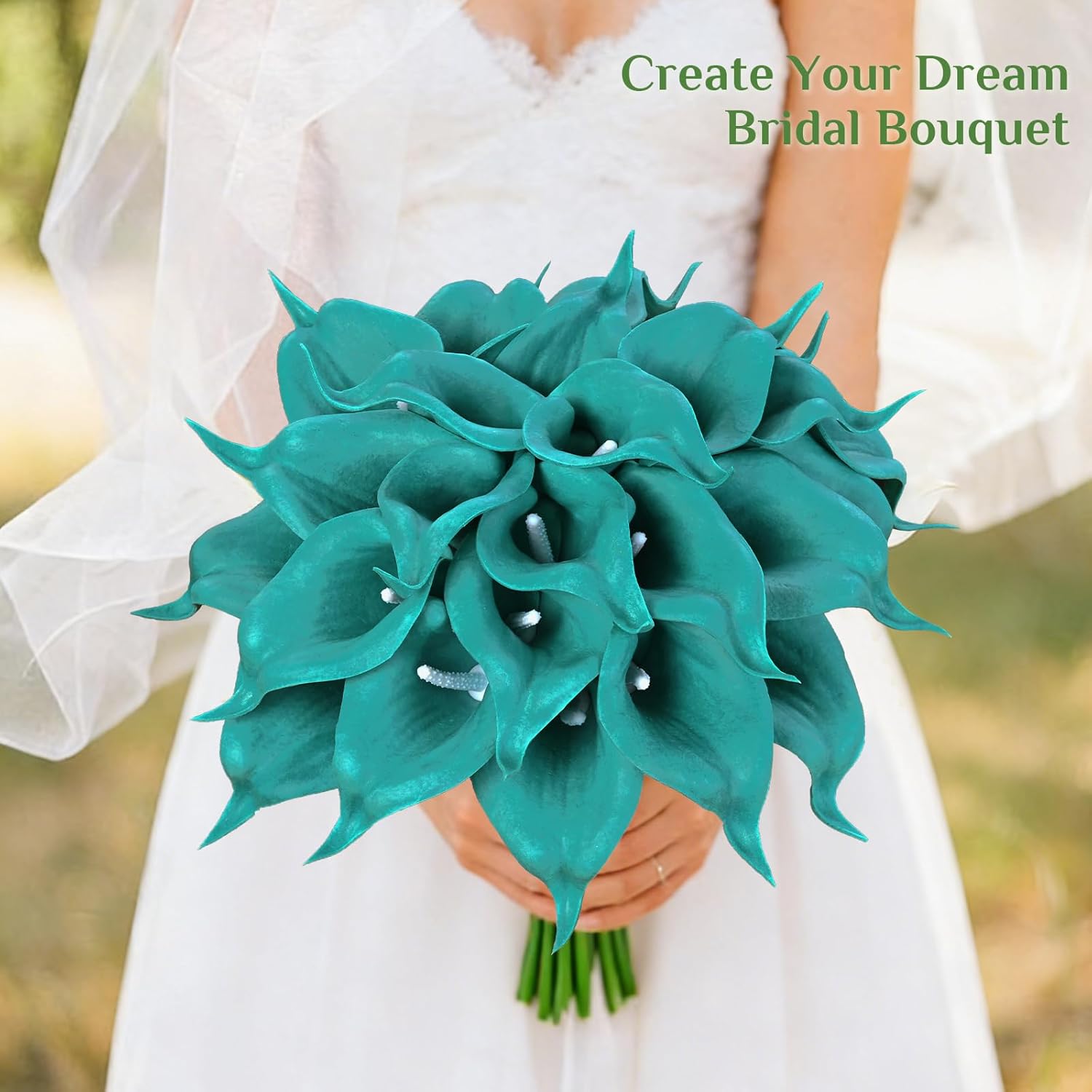 Yastouay 36 Pcs Calla Lily Artificial Flowers, Real Touch Teal Blue Artificial Flowers Wedding Bouquet, Real Look Fake Flowers for Wedding Home Indoor Outdoor Centerpiece Decor