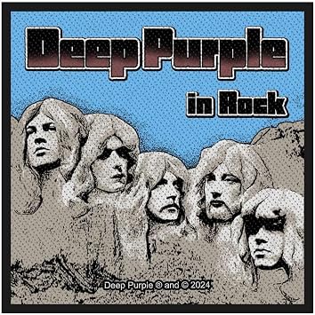 Deep Purple in Rock Mount Rushmore Design Sew-On Patch, 10x10 cm, Embroidered, Official Band Merchandise