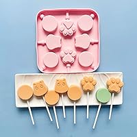 Vista 2 de Juego de moldes de silicona para piruletas con diseño de pata de gato y molde de chocolate hipopótamo con 50 palitos de chupón, bolsas de dulces