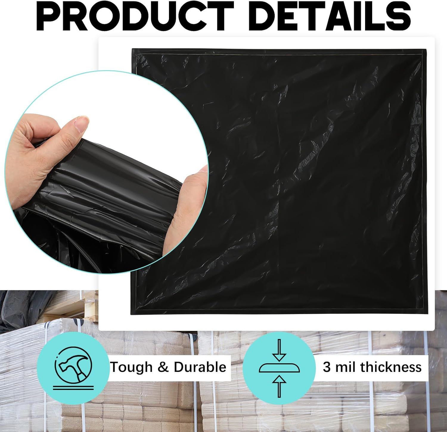 20 Pack 3 Mil Pallet Covers 75" x 55" x 53" Pallet Cover Bags, Heavy Duty Outdoor Waterproof Tarp Bags for Construction Grade Strength Polyethylene Storage Protection