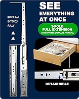 Vista 4 de Diapositivas de cajón de cierre suave de 18 pulgadas, 6 pares, rodamiento de bolas resistente, extensión completa para armarios y aparadores