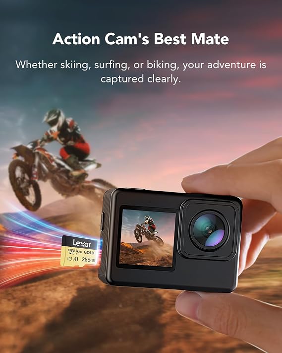 Lexar GOLD 256GB Micro SD Card, microSDXC UHS-II Memory Card, V60, U3, A1, C10 microSD Card, Reading up to 280MB/s, for Drone/Action Camera/UHS-II Portable Gaming Device (LMSGOLD256G-BNNG)