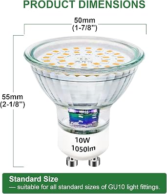 6X 10W GU10 LED Bulbs Warm White Light Bulb Replaces 100W Halogen [Energy Class F]