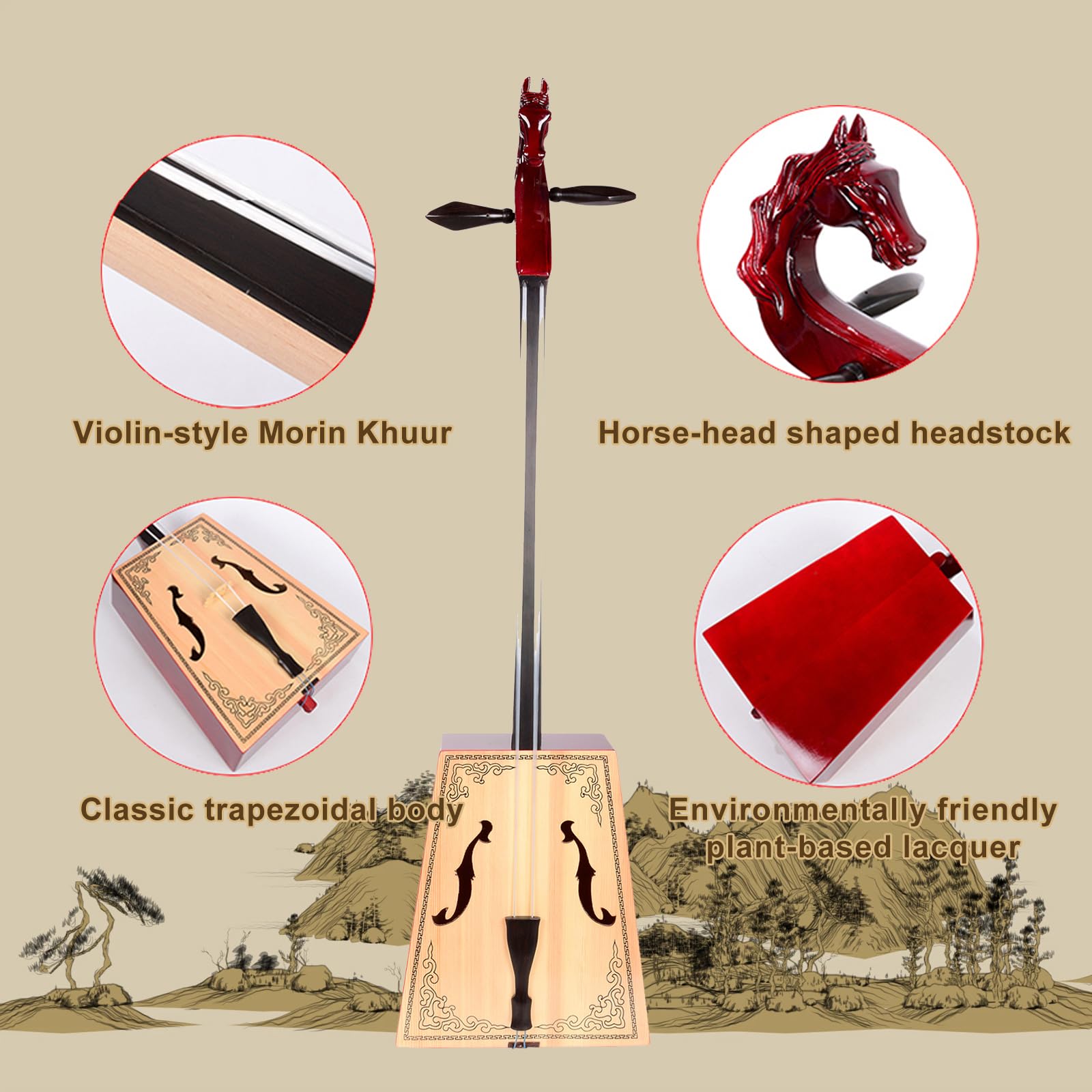 Morin Khuur Profesional, Violín con Cabeza De Caballo, Morin Khuur Estilo Violín, Instrumento De Cuerda étnico, Interpretación, Educación, Obsequios B