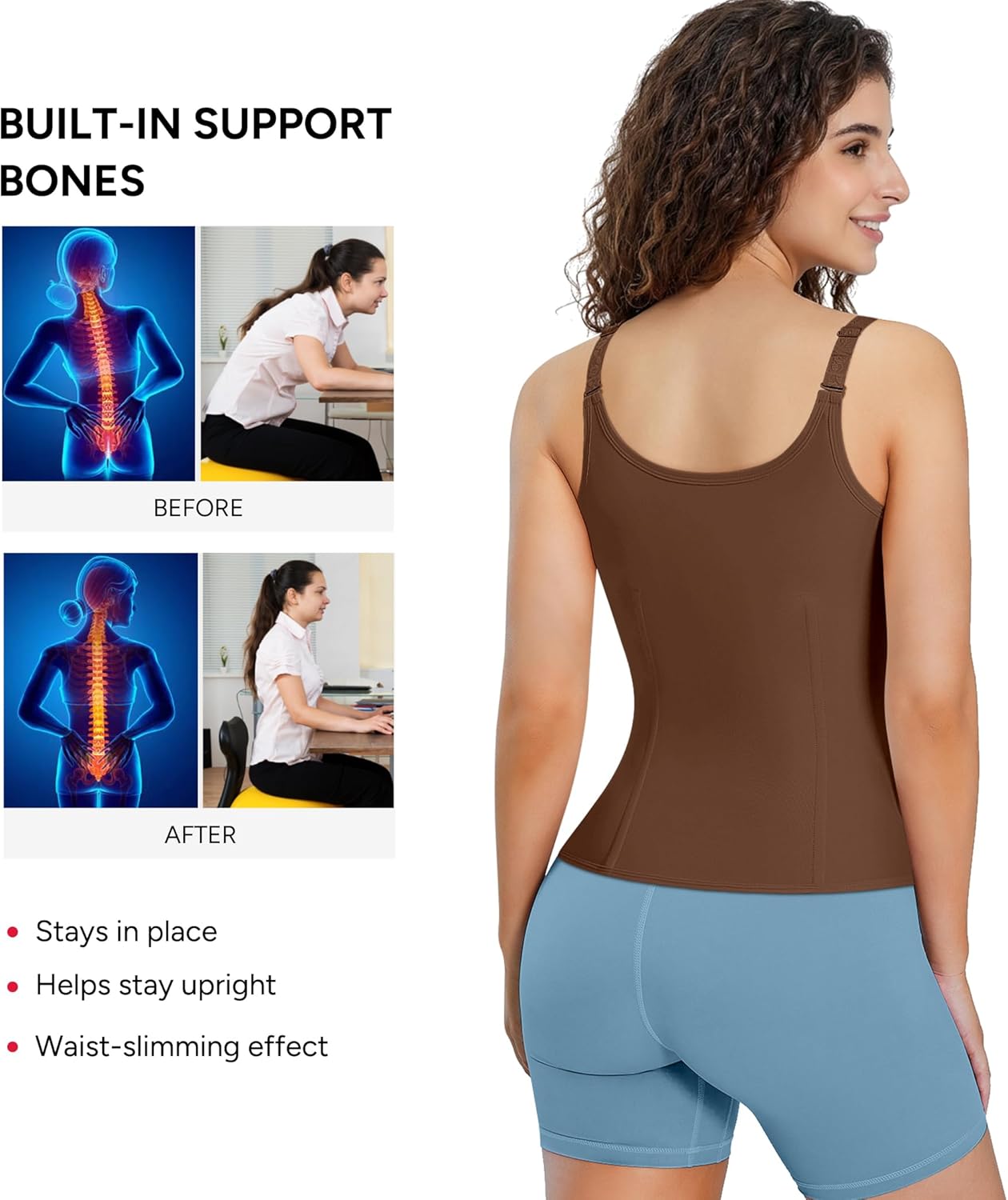 Nebility Waist Trainer for Women Corset Shapewear with Zipper Women's Waist Cincher Tank Top with Adjustable Straps - Image 4