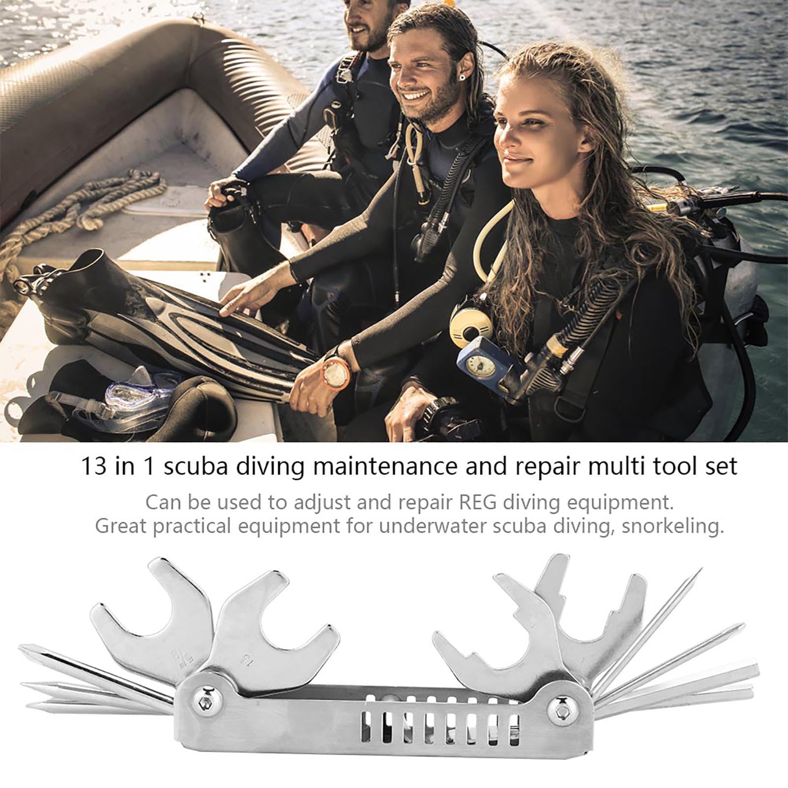Kit subacqueo multiuso 8 in 1, set di strumenti per immersioni subacquee per la riparazione delle valvole e la regolazione dell'attrezzatura