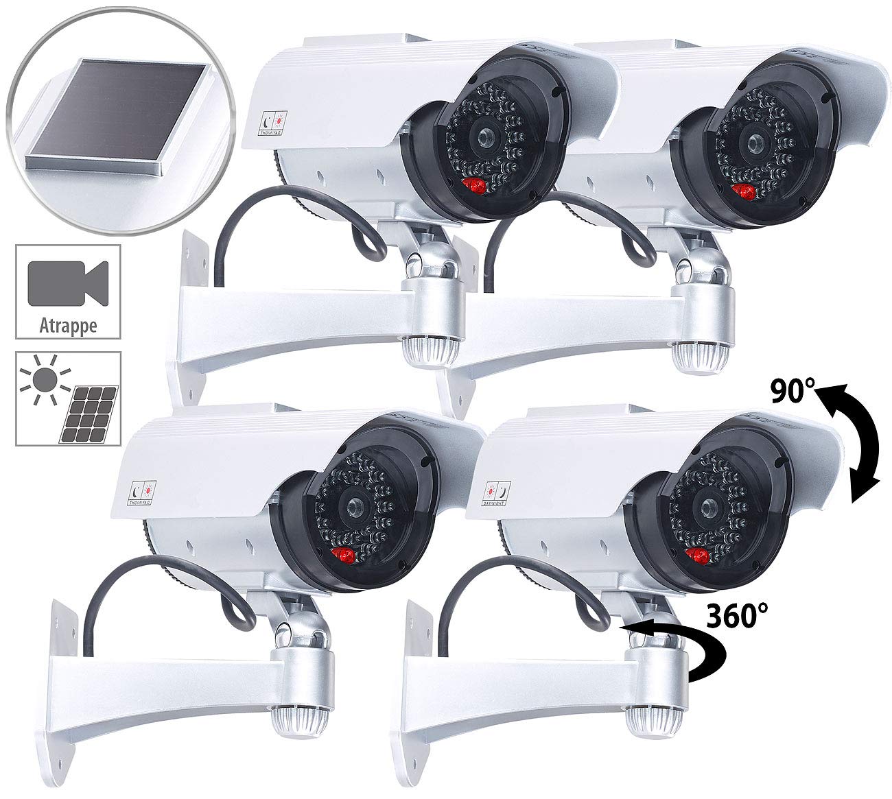 VisorTech 4 caméra de Surveillance solaires factices avec Signal LED