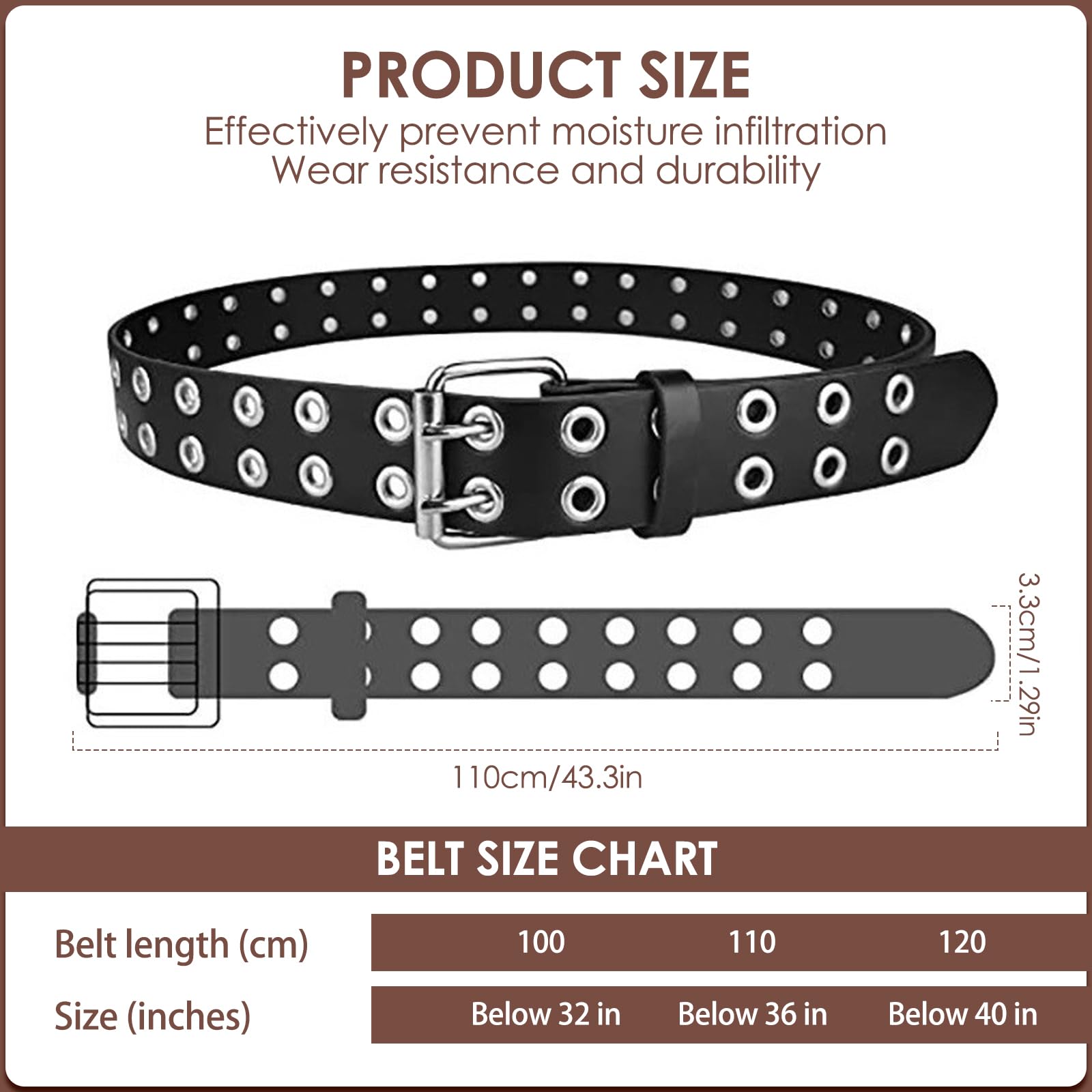 2 Piezas Cinturón para Niña, Cinturones de punk rock para hombres y mujeres, Cinturón de Cuero de PU Moda, Accesorios de Vestir, Cinturón de Doble Ojal, para jeans, pantalones, rockwear