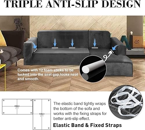 Arfntevss Juego de fundas de sofá seccionales de terciopelo súper elásticas de 2 piezas en forma de L fundas seccionales suaves y gruesas en forma