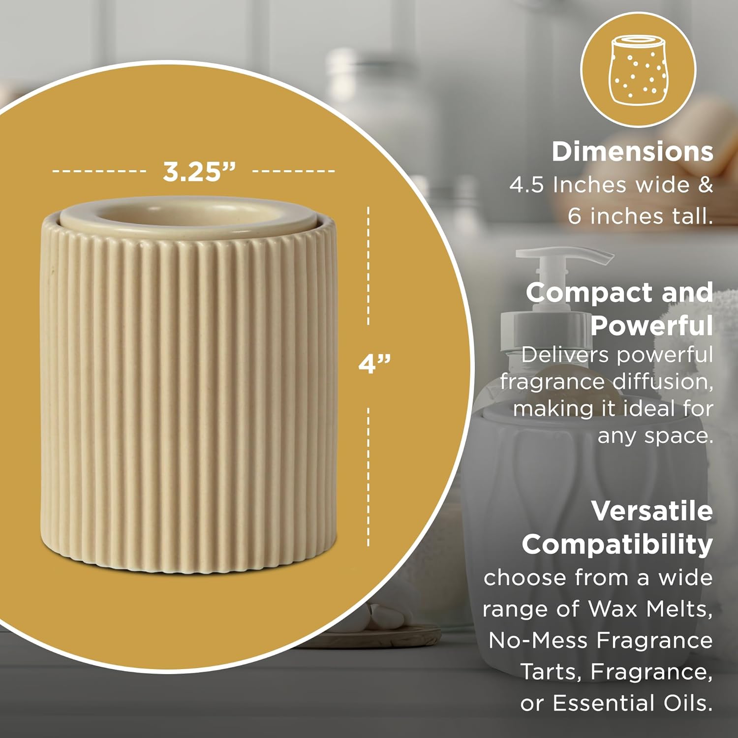 Belle Aroma Scentrio Ceramic Wax Warmer – The Last Wax Warmer You'll Ever Need, Personalized Timer & Temp Control for Wax, Oils, Tarts – Most Customizable on The Market – Taupe Fluted