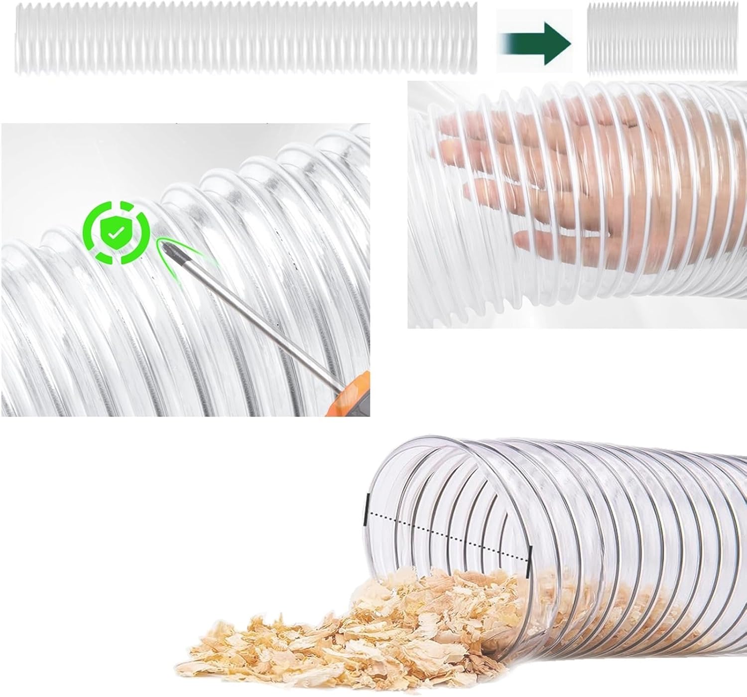 Dust Collector Hose Vacuum Hose Replacement Flexible PVC Fume Collection Hose - Flexible Bend Stainless Clamps Integrated, Debris Collection Anti-Static Design(2.5 Inch-20 ft)