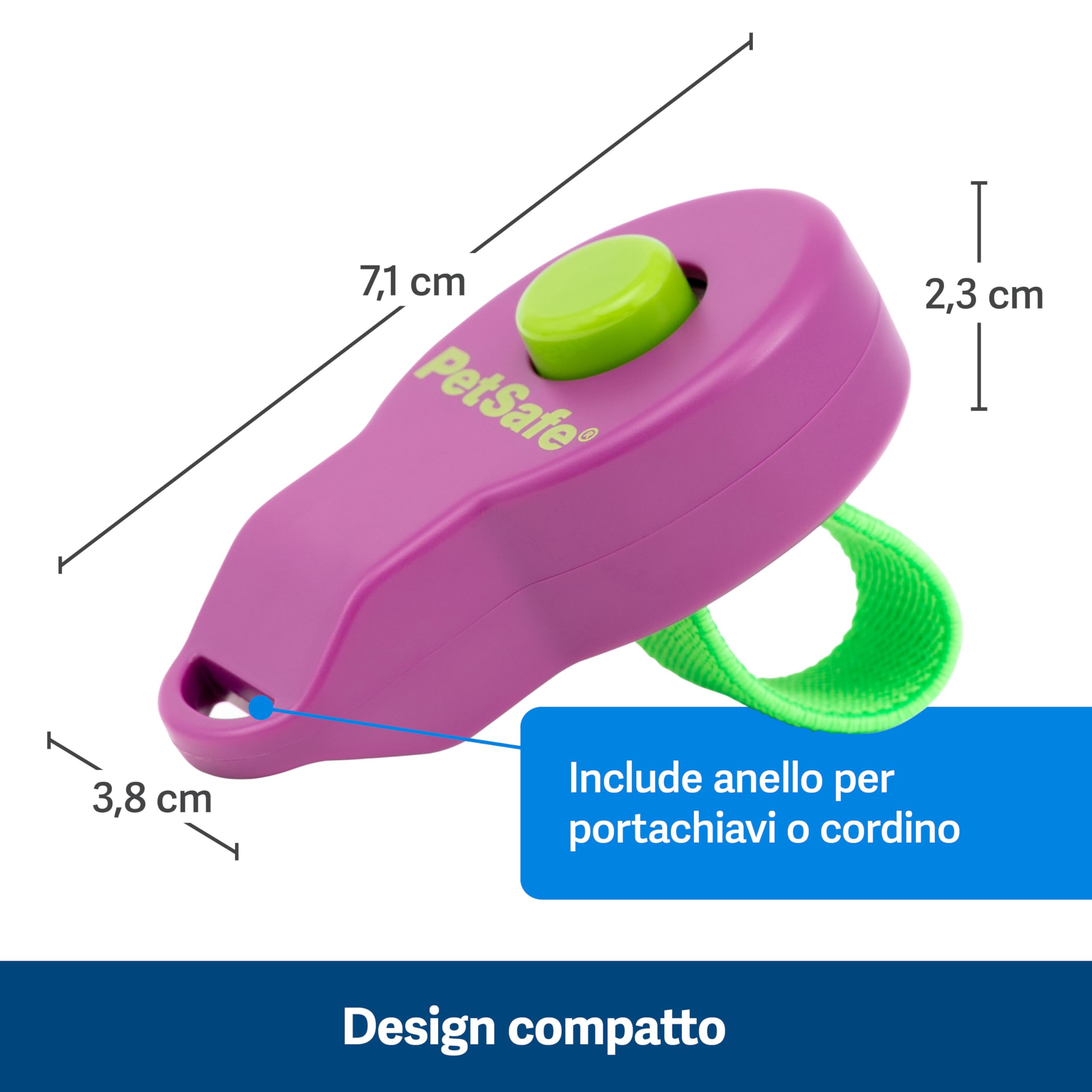 PetSafe Clik-R - Clicker di Addestramento per Cani e Gatti per l’Educazione Quotidiana con Design Ergonomico e Fascia da Dito Compatta - Viola