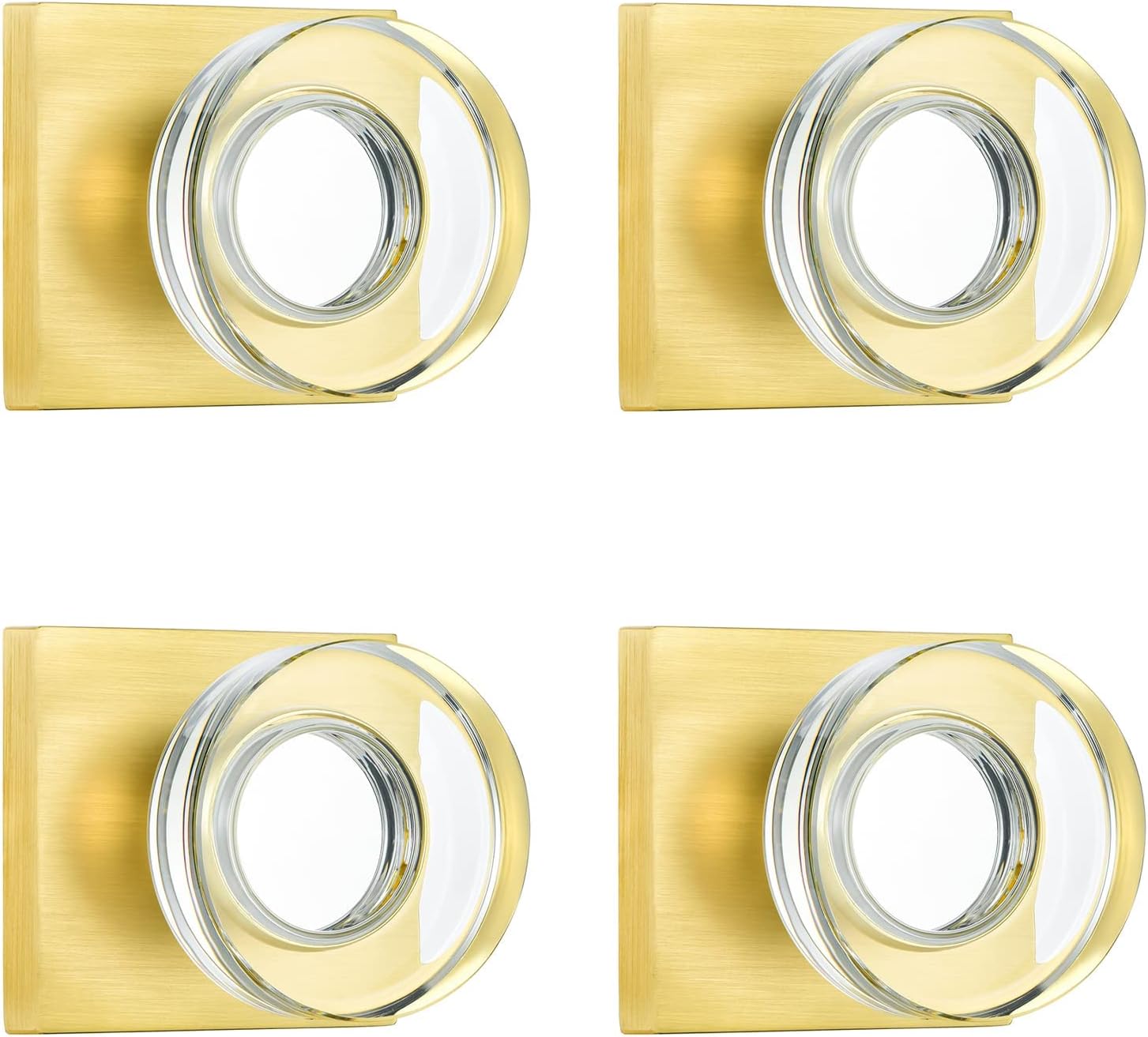 coolnews 4 Pack Crystal Glass Dummy Door Knobs for Hall Closet, Satin Brass Finish Dummy 4 Pack Satin Brass