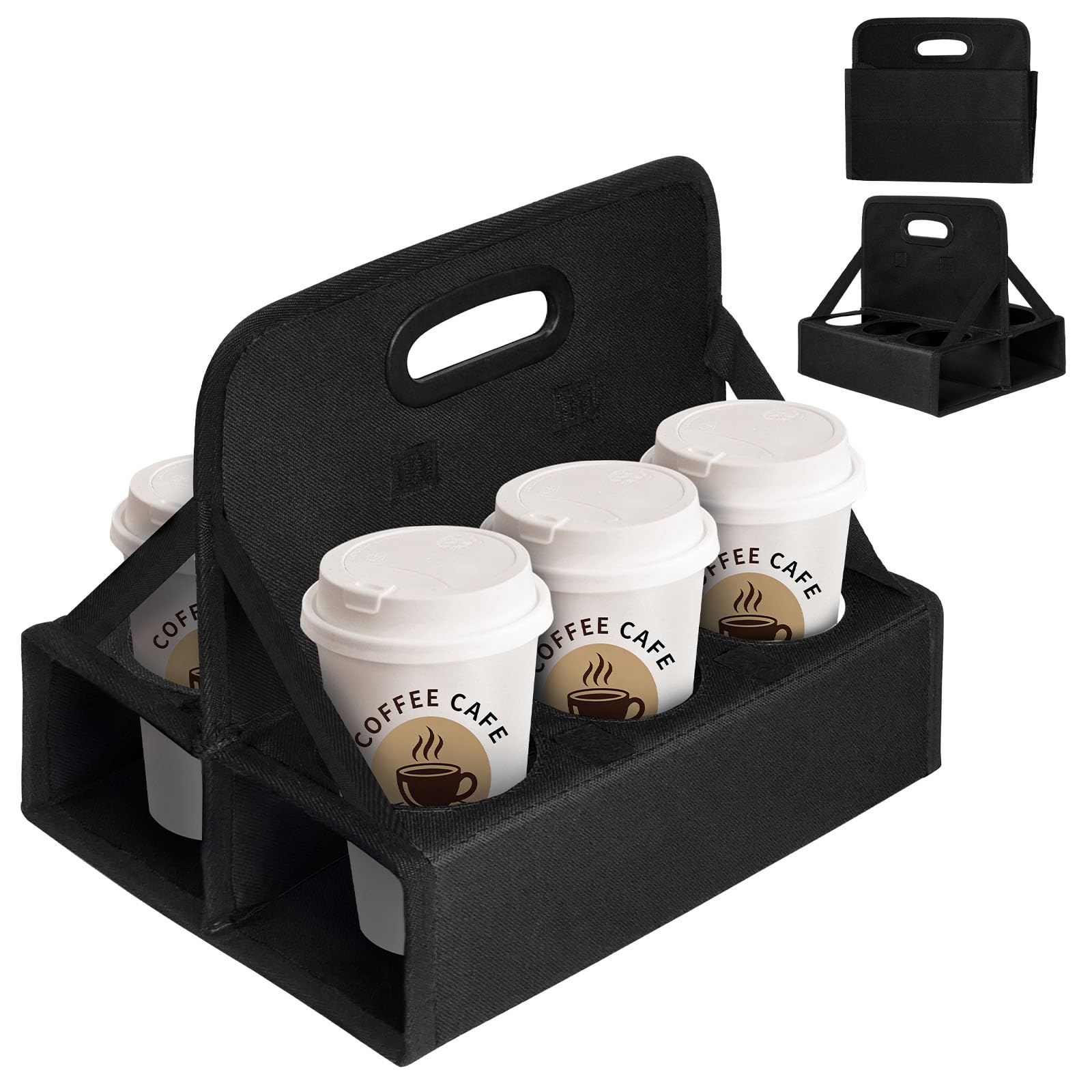 BOHEMIABY Milk Water Bottle Carrier, Portable Drink Carrier 6 Cup, Reusable Cup Drinks Holder with Handle, Carry Wine Coffee Securely Holds Hot and Cold Beverages for Takeout or Holiday, Black
