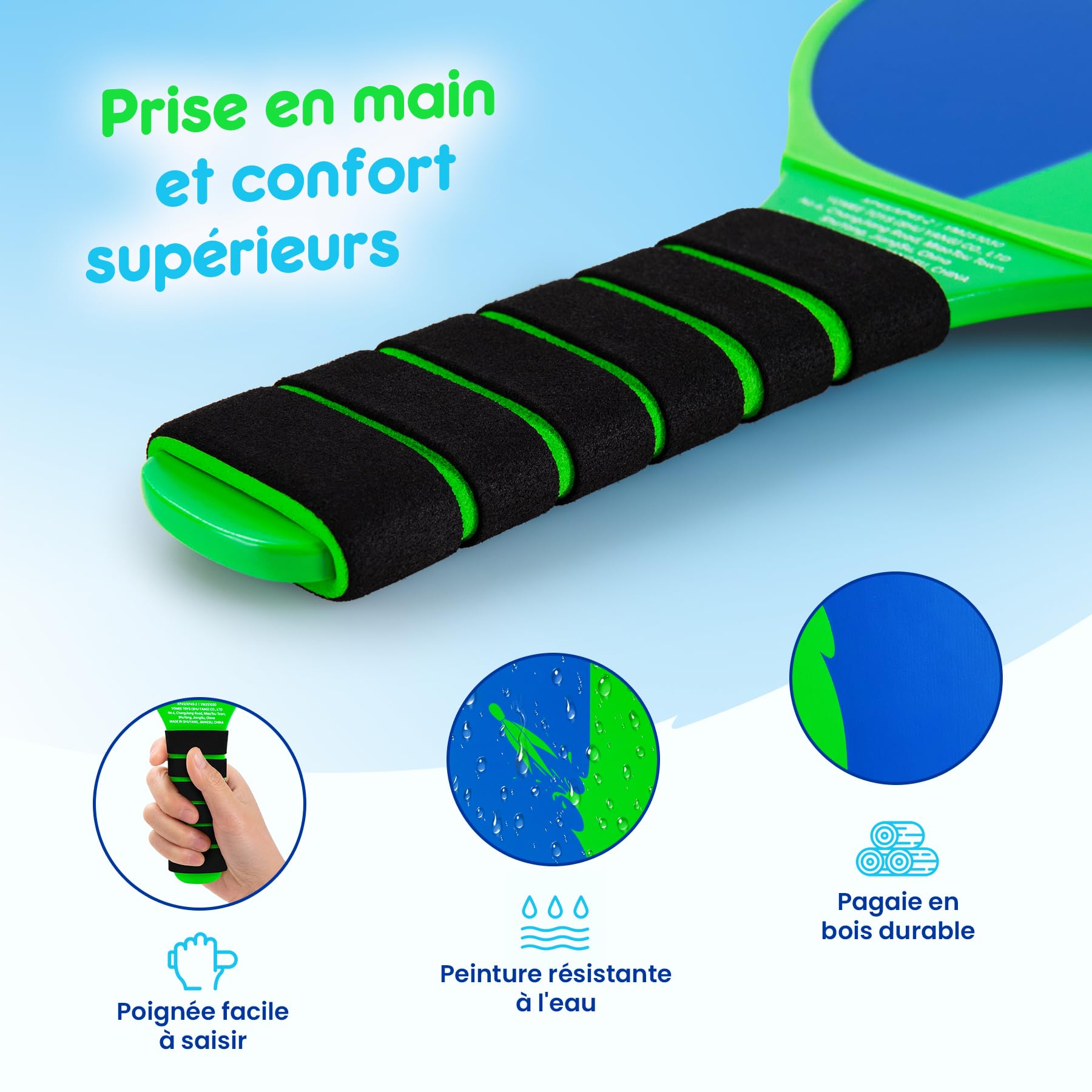 U&C Planet Ensemble de Beach-Tennis Raquettes, Balle et Jeu de Raquettes, Jeu à Deux Joueurs, Ensemble de Raquettes de Plage pour Enfants et familles, Jeux de Balle d'extérieur