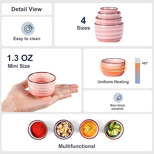 Miniatura 43 de Selamica Ramequines de cerámica de 4 onzas, Ramekins de crema Brulee aptos para horno, platos de natillas de soufflé para hornear, mini cuencos