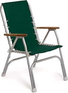 FORMA MARINE M150GR Marathon- Silla plegable (estructura de tubo de aluminio anodizado, diámetro de 25 mm, reposabrazos de teca), color verde