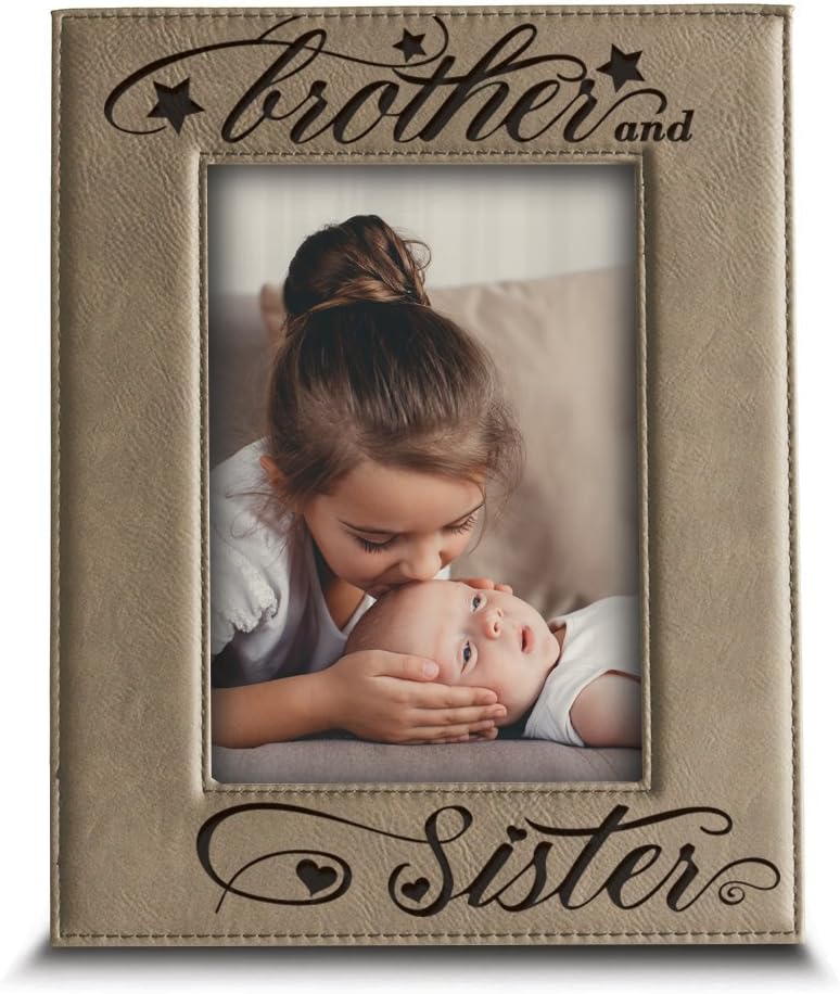 BELLA BUSTA- Brother and Sister photo frame- Sibling Gift-Christmas gifts for parents - Engraved Leather Picture Frame (5"x 7" Vertical)