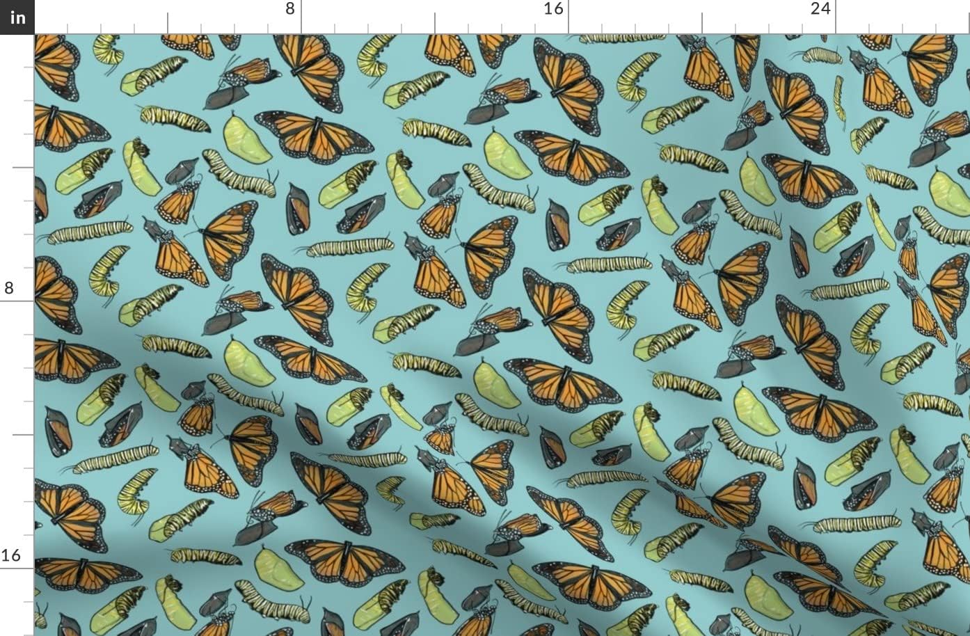 Spoonflower Fabric - Monarch Butterflies Light Blue Insects Entomology Bugs Butterfly Life Printed on Organic Cotton Sateen Fabric by The Yard - Sewing Quilting Apparel Home Decor
