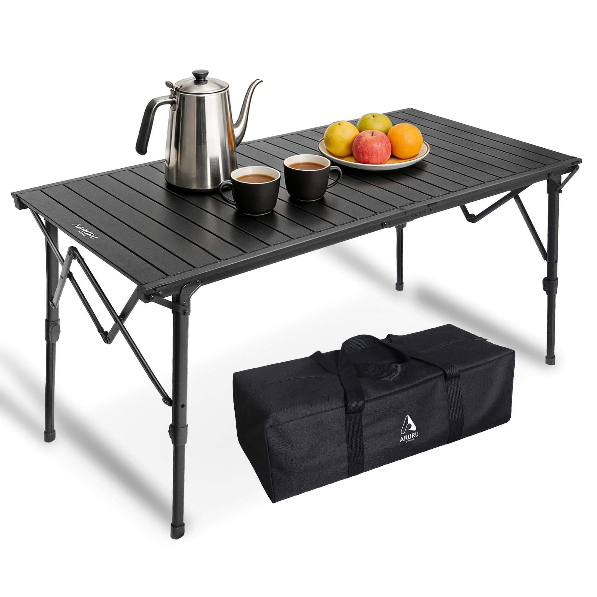 Campingtisch klappbar 128×60.5cm mit Aluminiumrahmen Aufrollbare Tischplatte Falttisch klappbar Höhenverstellung - bis 50kg inkl für 4-6 Personen