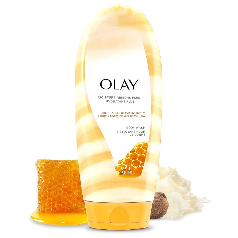 Sabonete líquido corporal Olay Moisture Ribbons Plus com manteiga de karité e fragrância de mel de manuka, 532 mL