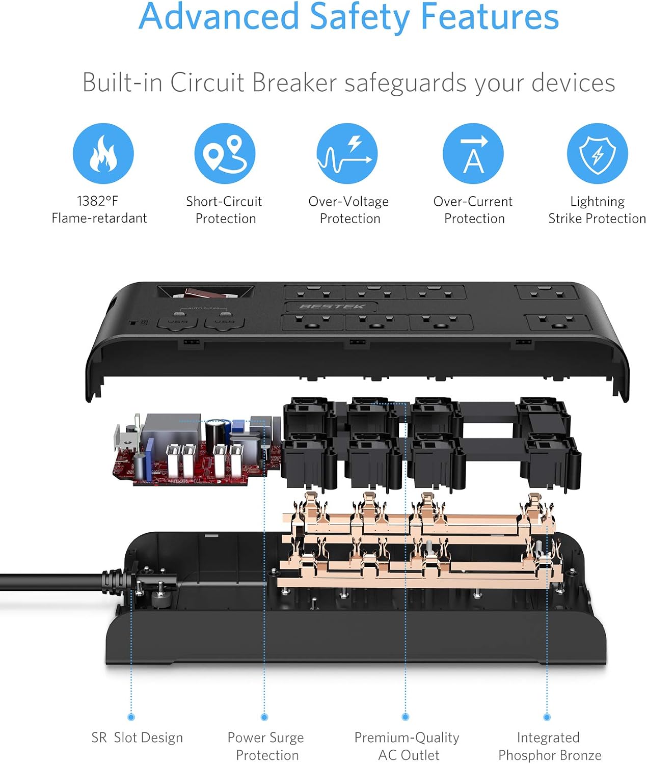 Weekly Top Sale BESTEK 8-Outlet 12Ft Extension Cord Power Strip with USB 15A 1875W Surge Protector with 5V 4.2A 4 USB Charging Port Desktop Charging Station,600Joule,Ultra-Compact Wide Spaced Outlet for Large Charger Tech Deals 🔥 BESTEK 8-Outlet 12Ft Extension Cord Power Strip with USB 15A 1875W Surge Protector with 5V 4.2A 4 USB Charging Port Desktop Charging Station,600Joule,Ultra-Compact Wide Spaced Outlet for Large Charger