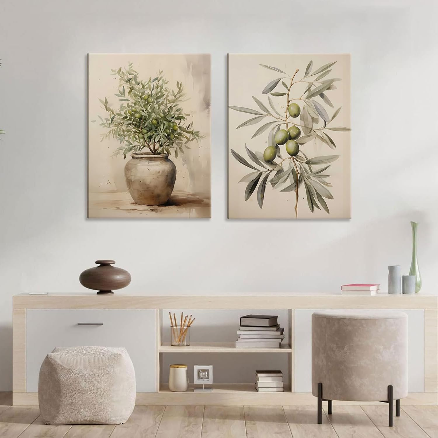 Qenundme 2pcs Olive Canvas Wall Art Green Rustic Olive Branch Wall Decor Pictures Antique Still Life Plant Posters Paintings Botanical Artwork for Bathroom Bedroom Kitchen Home Decoration 12x16in