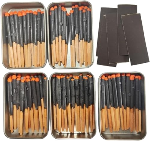 Miniatura 23 de Kit de fósforos impermeables de supervivencia – 20/40/60/80/100 cerillas de fuego + delantero extra en lata de metal, cables de yesca encerados