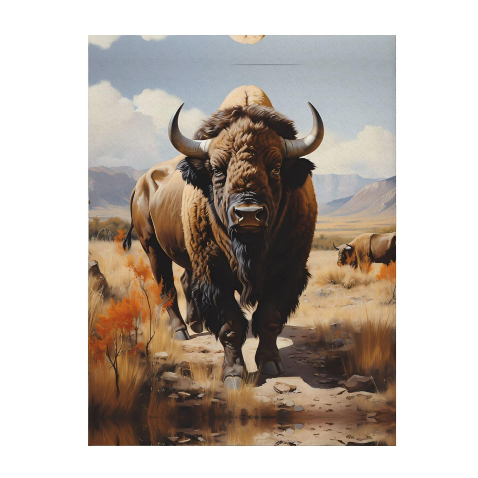 Couverture légère et chaude au motif imprimé bison sauvage pour lit deux places