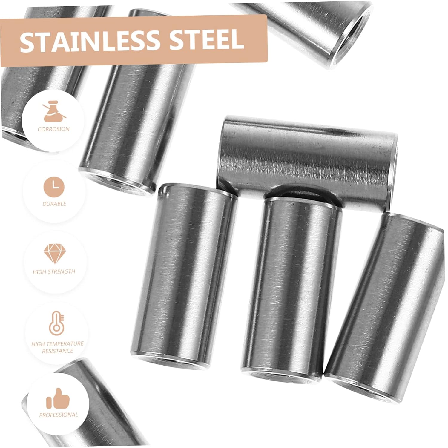 Cabilock 10-Pack 304 Stainless Steel Round Coupling Nuts Extended Welding Connector Nuts for Rod Bars Sturdy and Corrosion-Resistant Fasteners