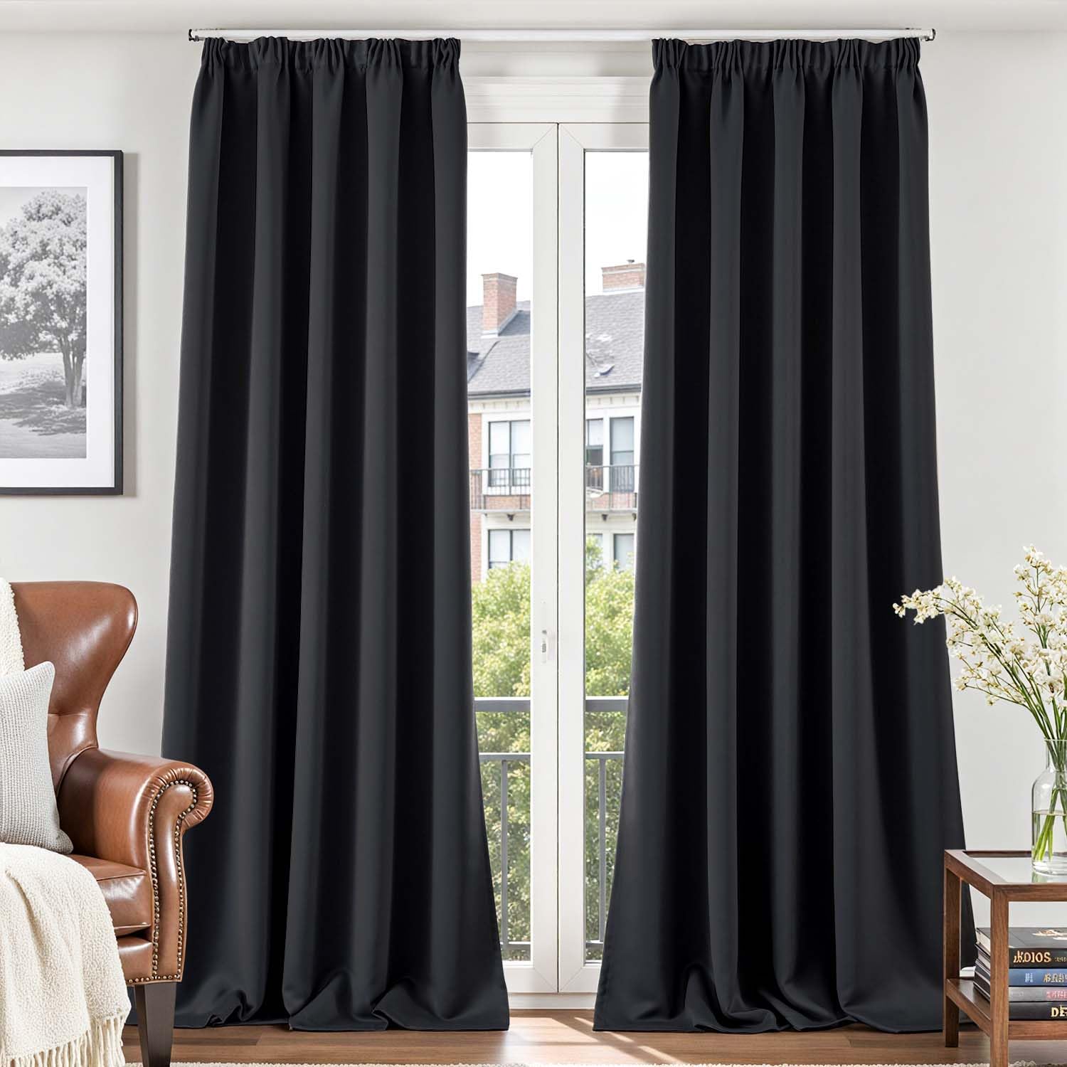 Vangao Gardinen mit Kräuselband Vorhang Blickdicht Schwarz H245 x B140cm 2er Set für Wohnzimmer Schlafzimmer, Modern Thermo Gardinen Schienensystem Blickdichte für Kinderzimmer Fenster