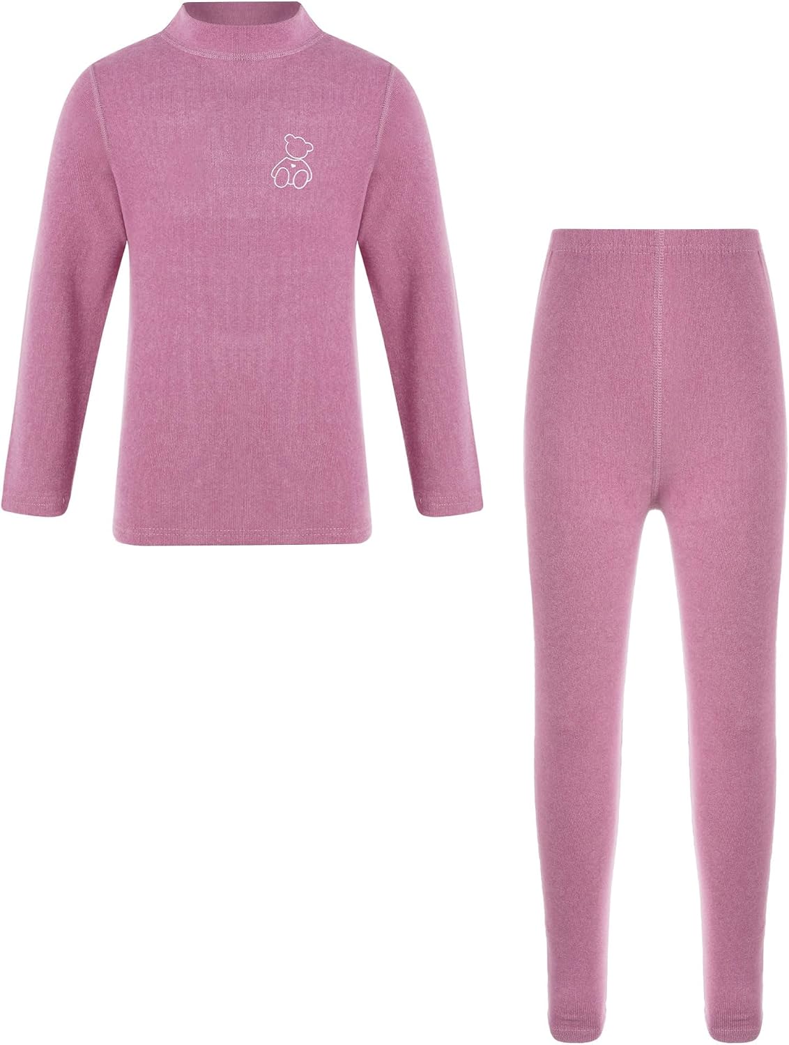 Kids Boys Girls Thermal Underwear Long Johns Set Bear Print Long Sleeve Undershirt Top with Leggings Pants