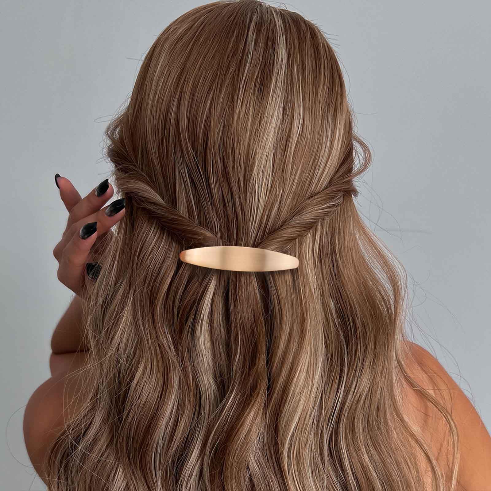 Enautoabs French Metal Hair Barrette Hairclips Brushed Gold Oval Hairclip Pin Geometric Ponytail Holder Hair Clips Minimalist Barrette Decorative Hair Accessories for Women Headdress(Gold Oval) - Image 2