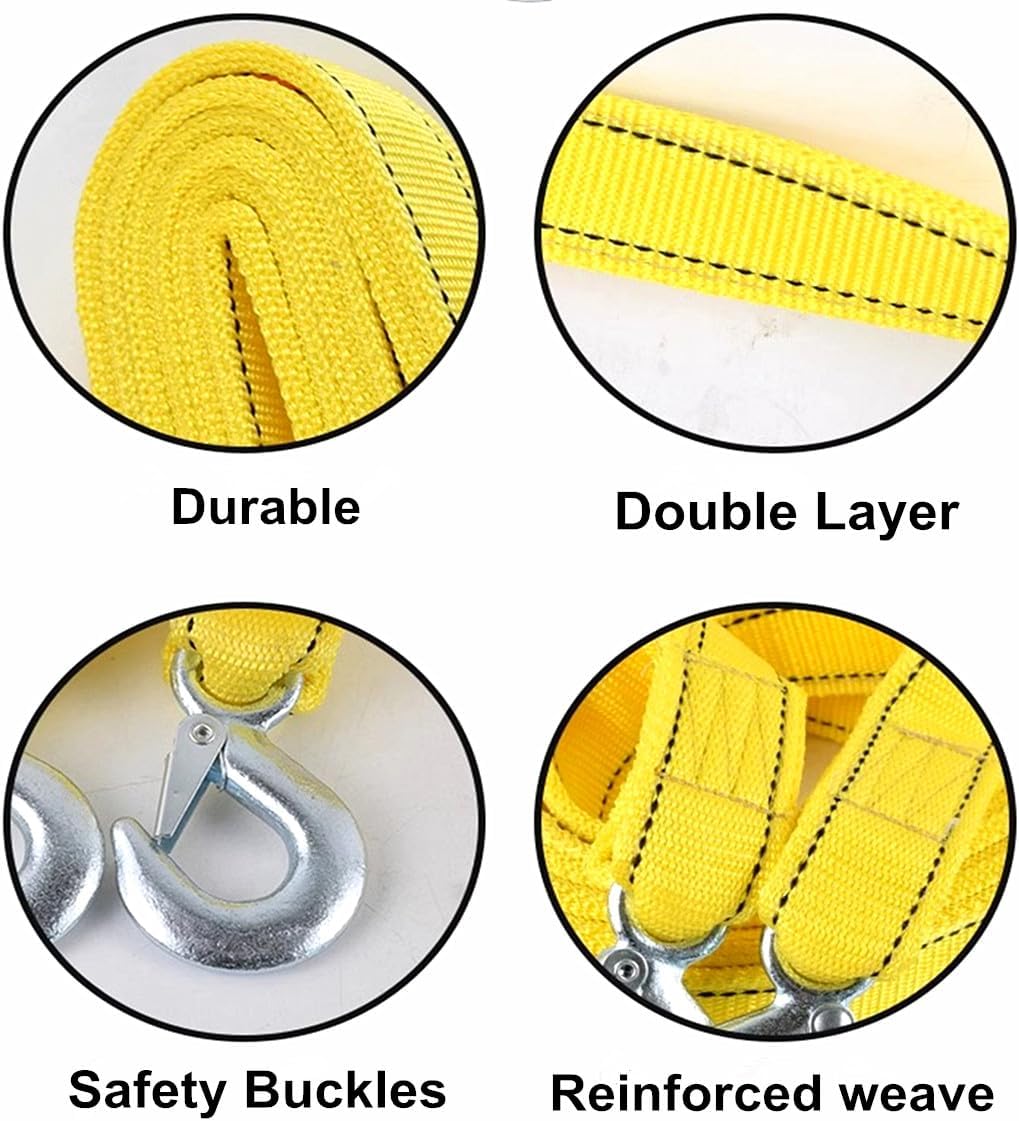 Tow Strap with Hooks, 2 Inch X 16Ft Capacity, Truck Recovery Polyester Strap Boat Tow Rope for Towing Vehicles Truck Car Jeep SUV Jet Ski (2'' X 16Ft)
