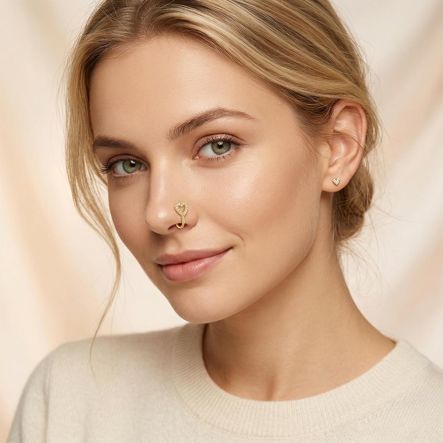 9Pcs Clip on Nose Ring, African Gold Nose Cuffs with Rhinestones Fake Noses Ring Clip Non Piercing Jewelry for Women Men
