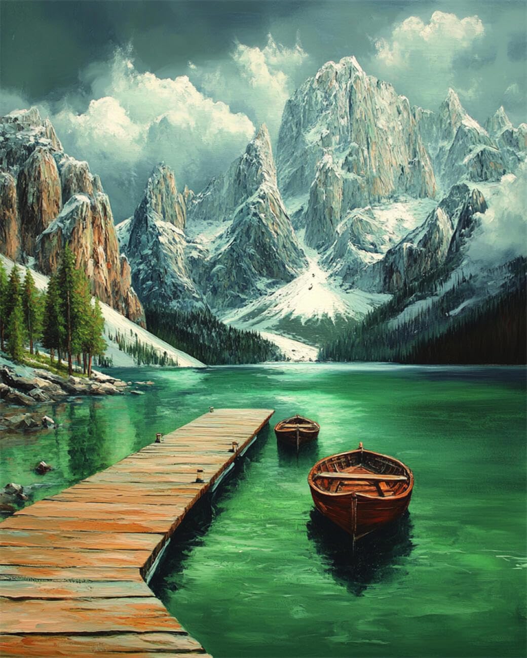 RKFLGEW DIY Embroidery Beads Set Lake Boardwalk Oil Painting 50x70cm