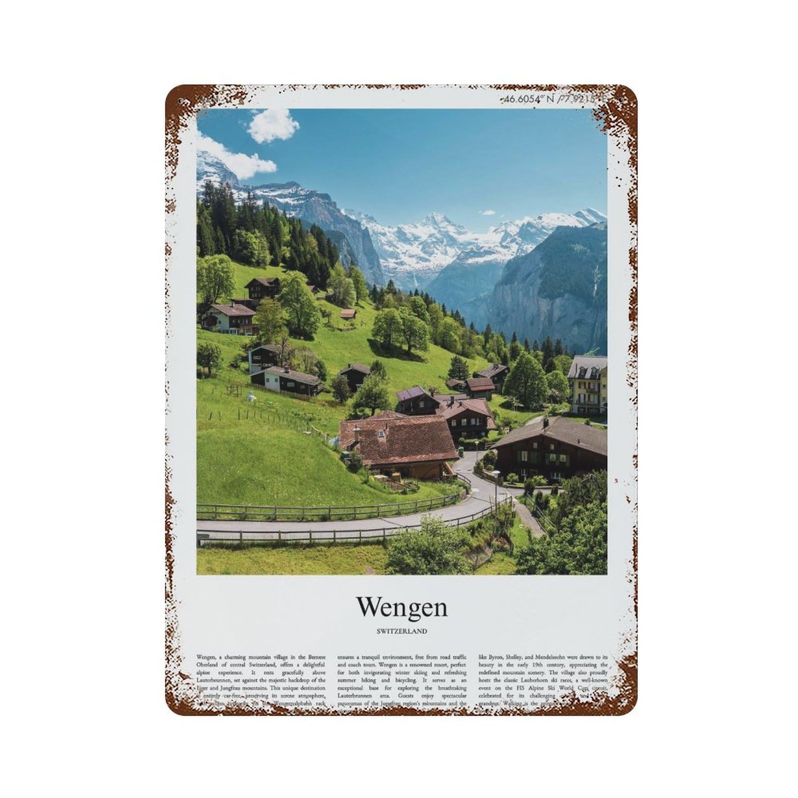 xiaoxiaoshen Wengen Switzerland City Scenery Wall Decor Art Metal Tin Poster Modern Home Decor Art Home Bar Shop Decorations Vintage Sign 40x30cm