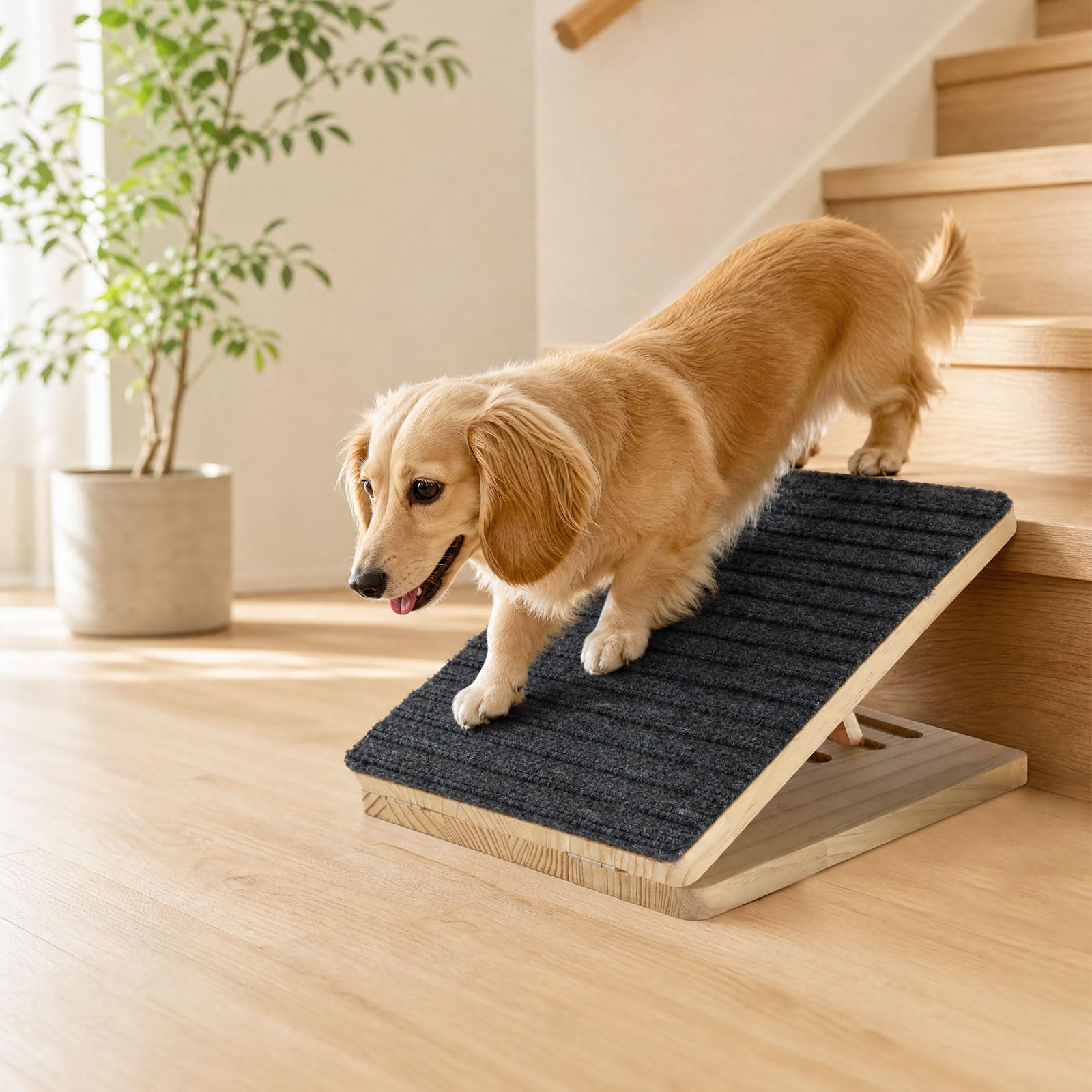 Foldable Wooden Dog Ramp Non-Slip Pet Step for Elderly/Small Dogs