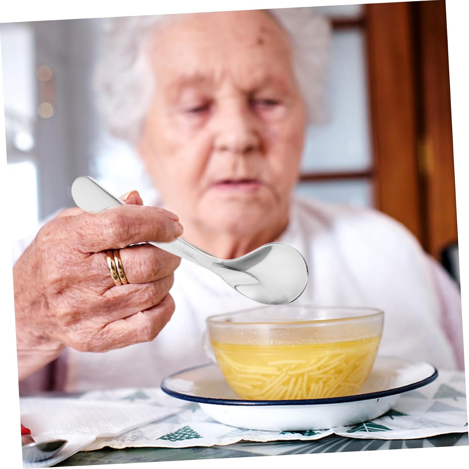 1 Set Curved Spoon and Fork Set for Patients Adaptive Angled Tableware for Elderly and Disabled Stainless Steel Feeding Utensils Lightweight Easy to Hold for Self Feeding and