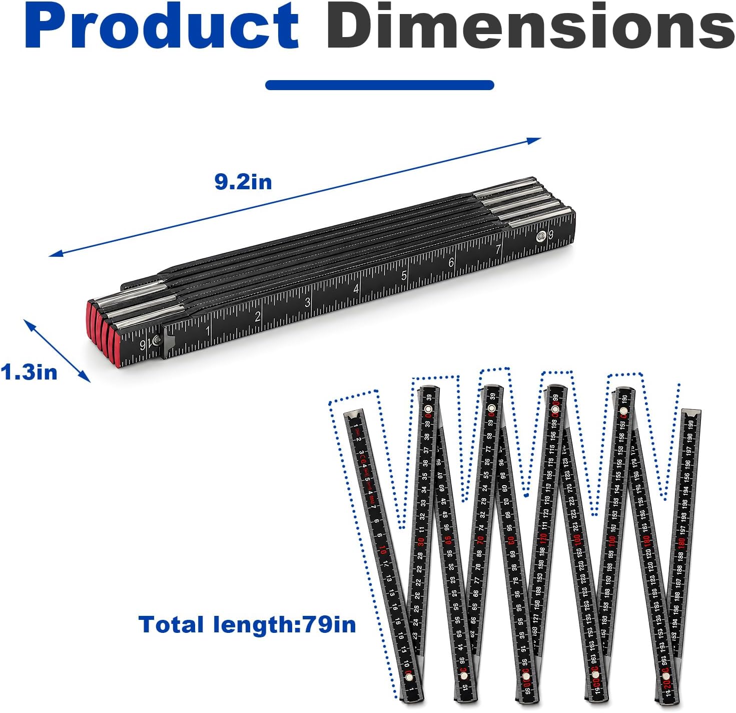 Oil Tank Measuring Stick, 10 Fold 78" Solid Wood Car Fuel Tank Gauge Ruler with 2 Type Measurements, Foldable Wooden Measuring Stick Ruler for Vehicle Deep Storage Tanks (Black) image 2