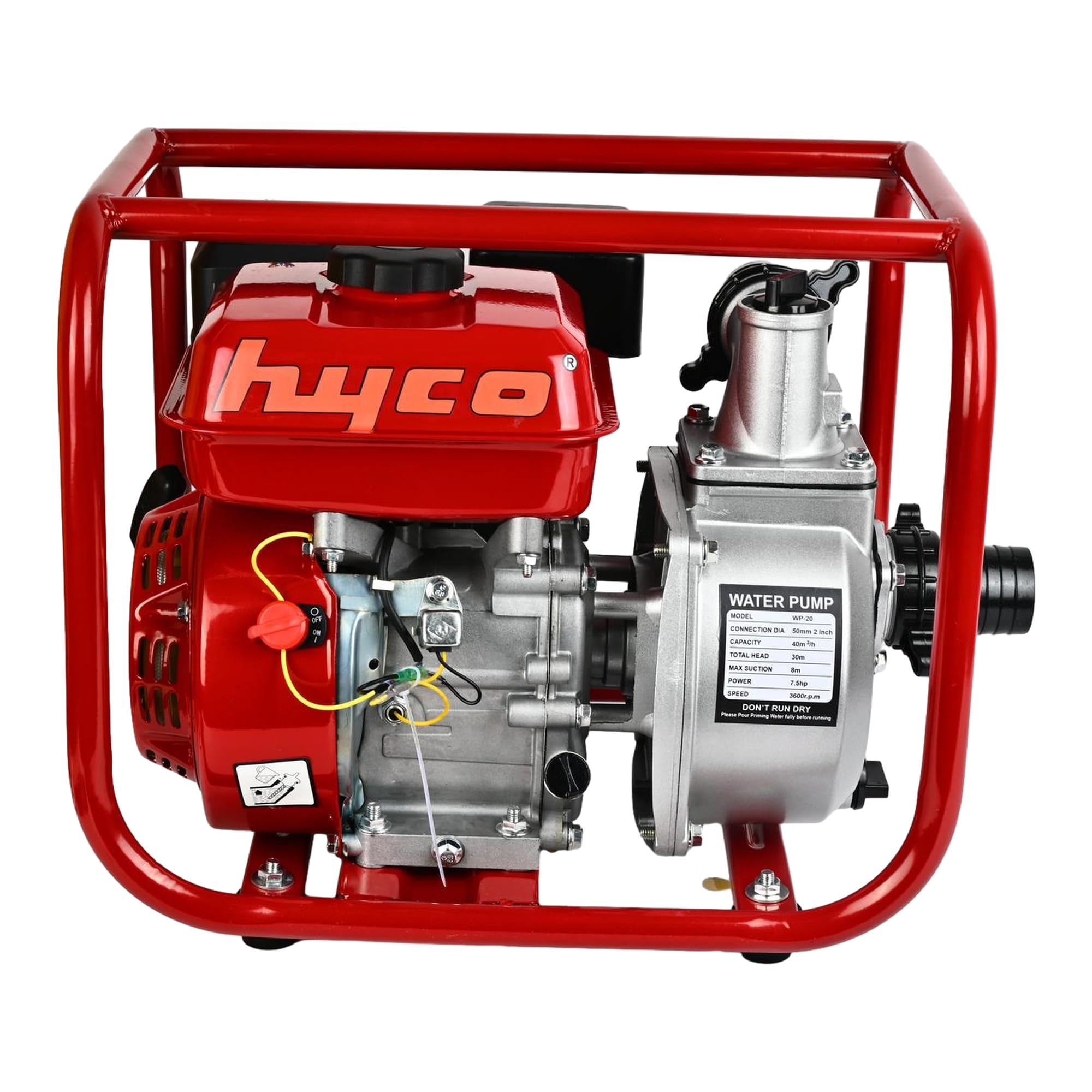 HYCO Water Pump Set 3INCH, 7.5 HP, 3600 RPM, 4 Stroke Petrol Engine, Max Discharge 1200 litres/min, for Agriculture, Irrigation, Farming, Draining, High Rise Building
