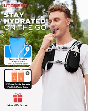 UTOBEST Running Vest Lightweight Hydration Pack with 2*350ml Soft Flask