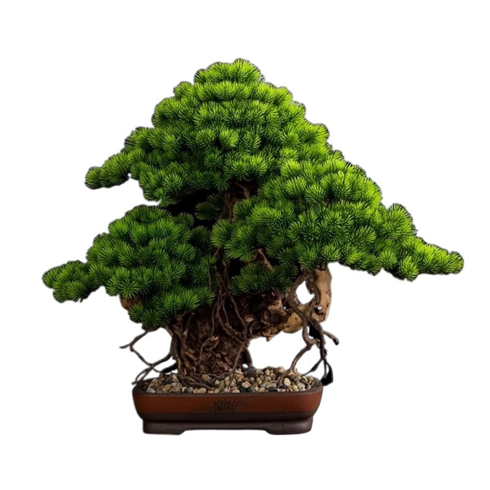 MYUYEE Artificial Bonsai Tree Chinese Style Simulation Welcoming Pine Living Room Porch Fake Tree Bonsai Tabletop Green Plant Zen Landscape Study Decorations Artificial Tree