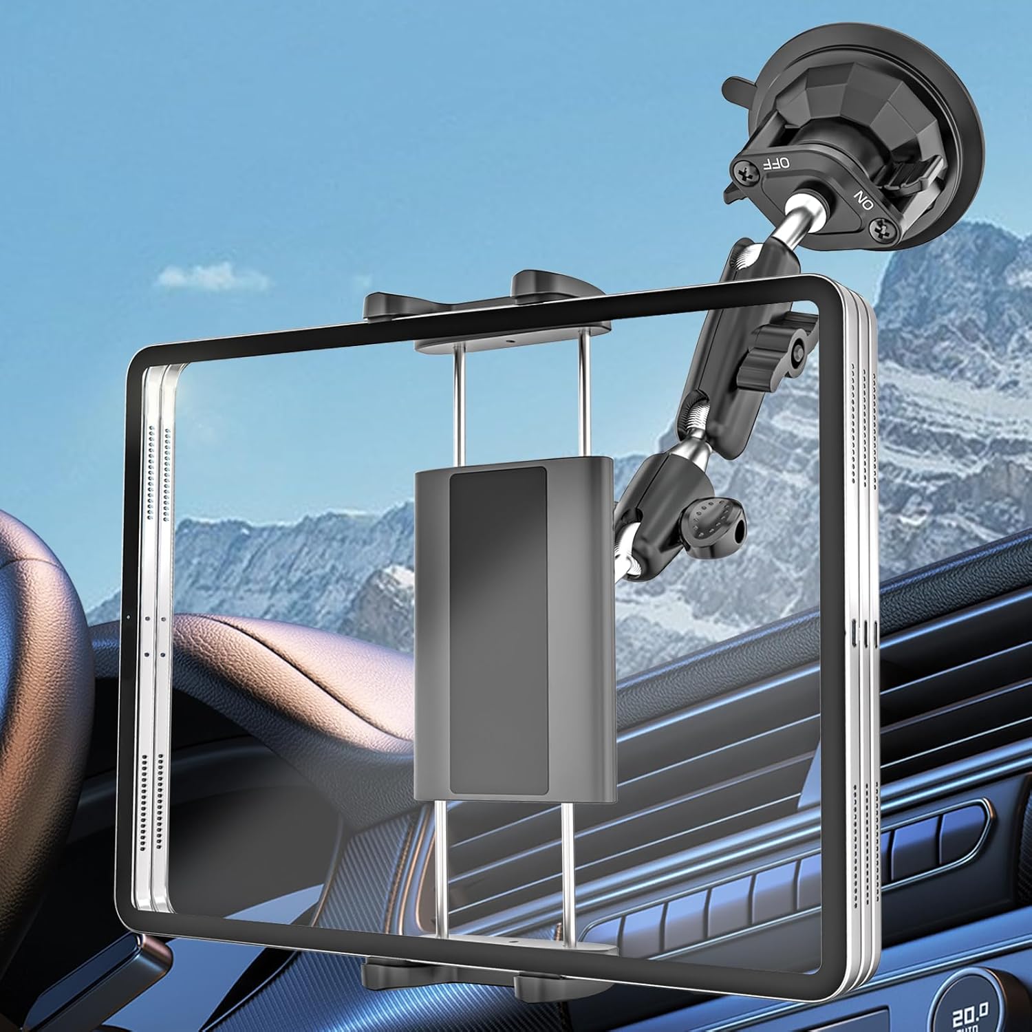 Tablet Holder for Car Truck [Off-Road Level Shockproof] Metal Arm iPad Mount for Dashboard, Windshield, Side Window, Heavy Duty Vehicle Suction Cup Mount Fits 4-13" iPad Pro Air Mini, iPhone
