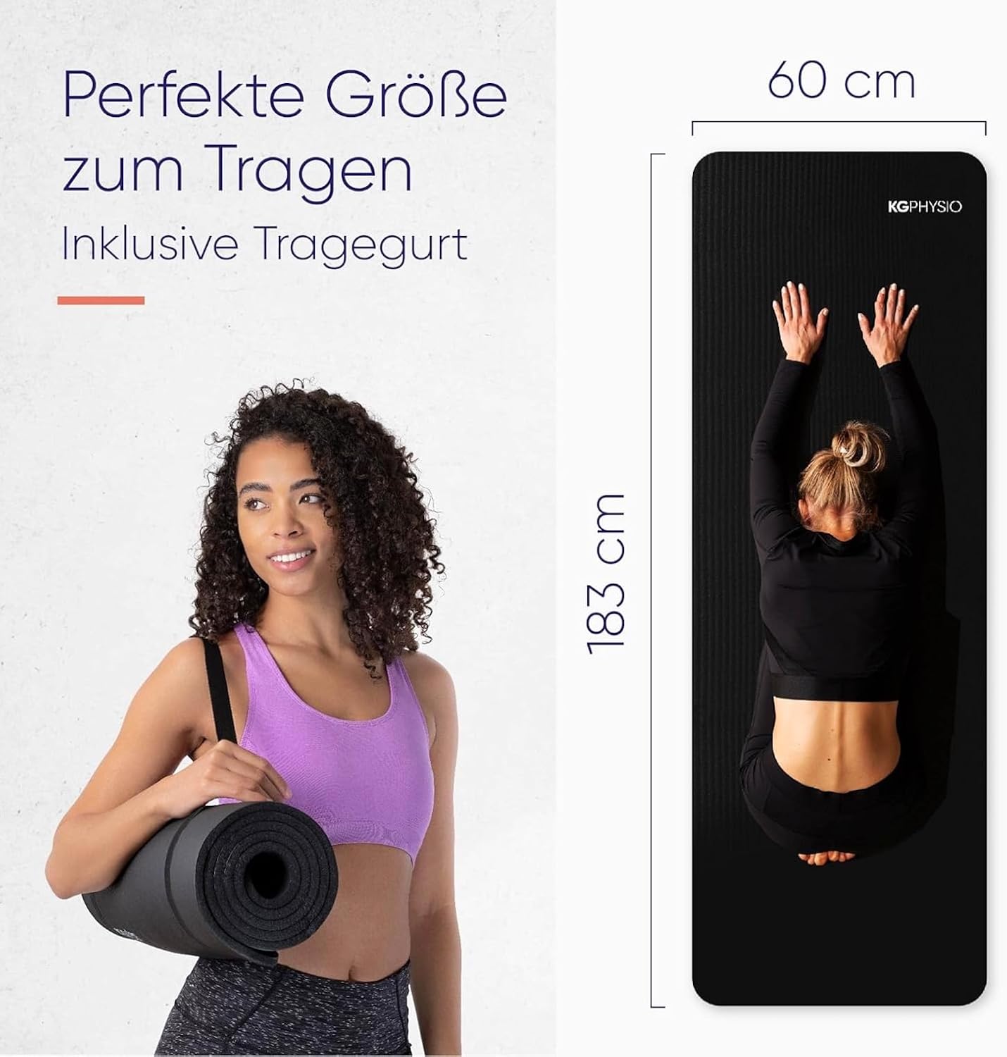 KG PHYSIO Yogamatte Rutschfest & Gepolstert - Yoga Matte mit Tragegurt, Fitnessmatte, Sportmatte Dicke 8mm, Gymnastikmatte, Gym Matte, Pilates Matte, Fitness Matte, 183x60cm