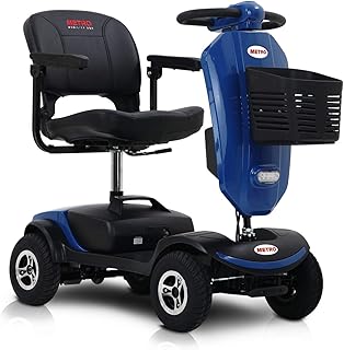 Metro Mobility USA Patriot Compact Travel Electric Power Mobility Scooter for Adults - 265 lbs Max Weight,4 Wheel, 18 in Width Thick Leather Seats, Large Capacity Lead-Acid Battery - Blue