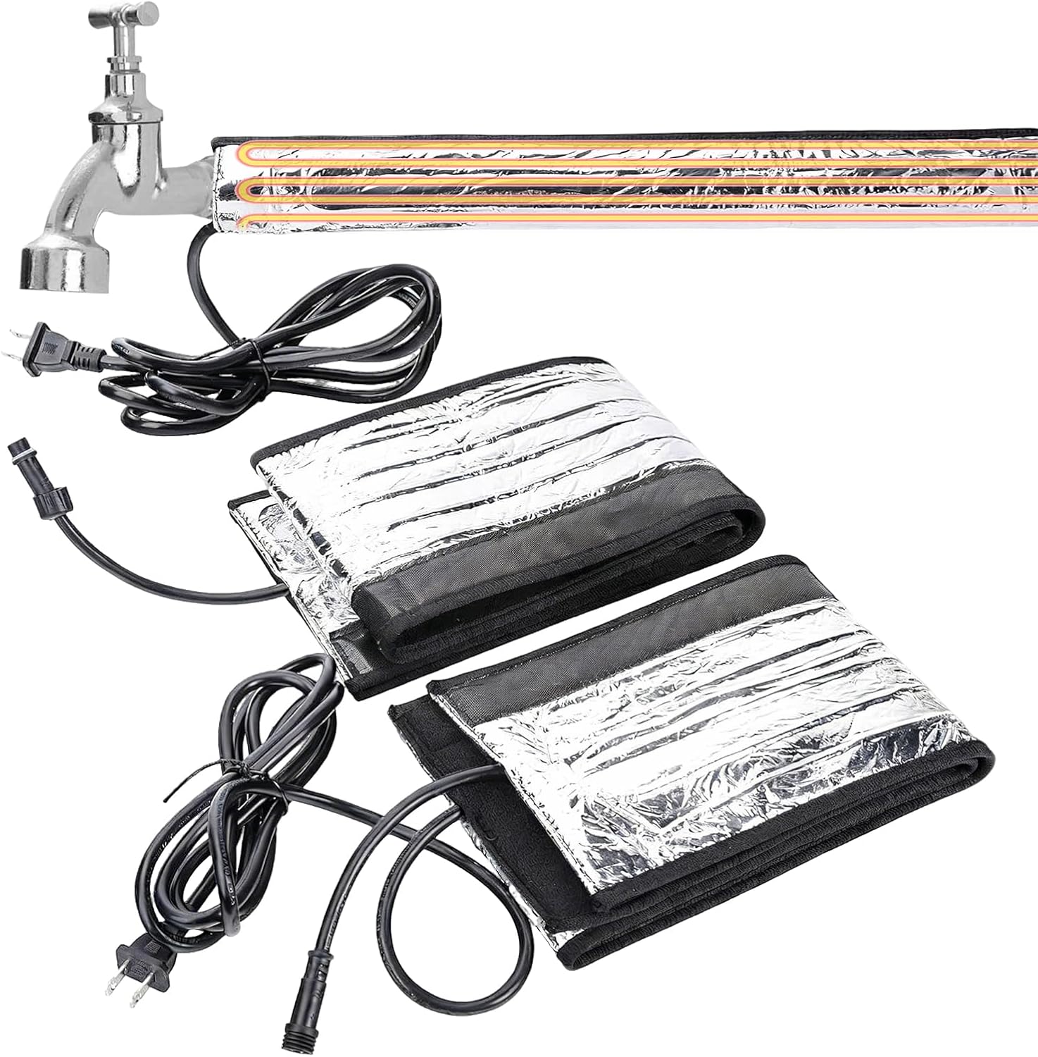2Pcs Durable & Easy-Install Pipe Heat Blanket, 38.5"x6" Heating Tape for Anti-Freeze Protection, 77-inch Cord & 110V, Max 140°F, for Outdoor Faucets, RV Sewer Hoses, Metal & Plastic Pipes (2)