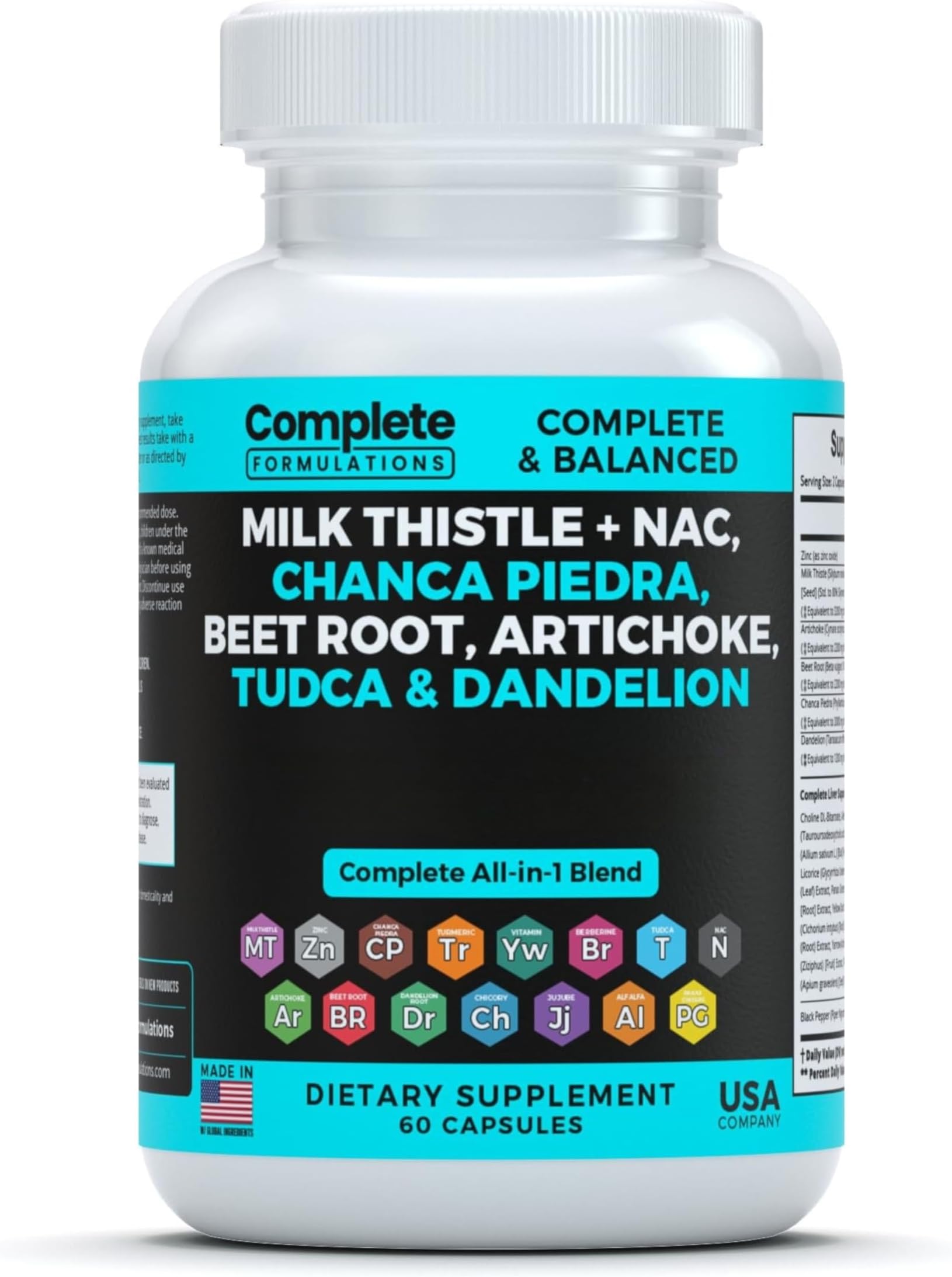 Milk Thistle + NAC Supplement with Dandelion Root Extract, Beet Root Extract, Artichoke Extract, TUDCA & Complete Liver Support Supplement Blend | 60 Capsules